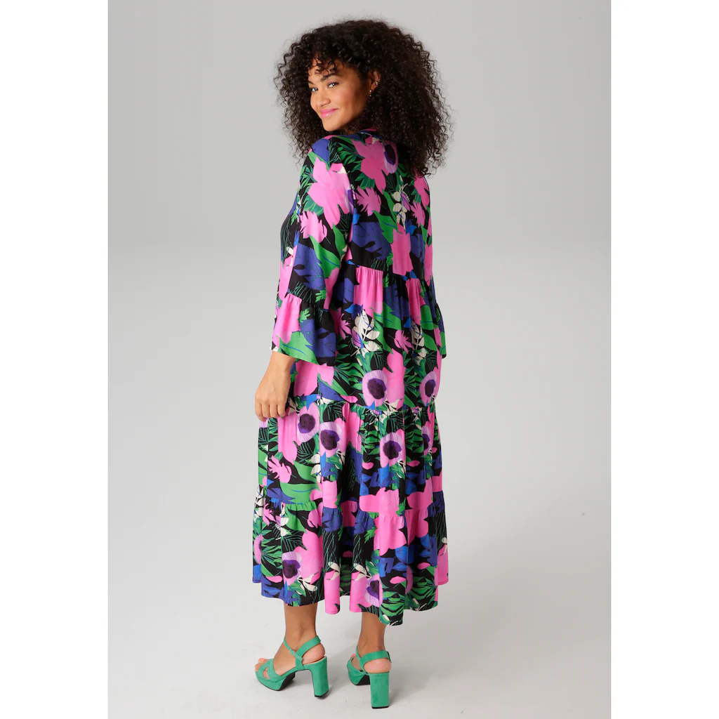 Aniston PLUS Midikleid mit farbenfrohem großflächigem Blumendruck - NEUE KOLLEKTION Verkauf