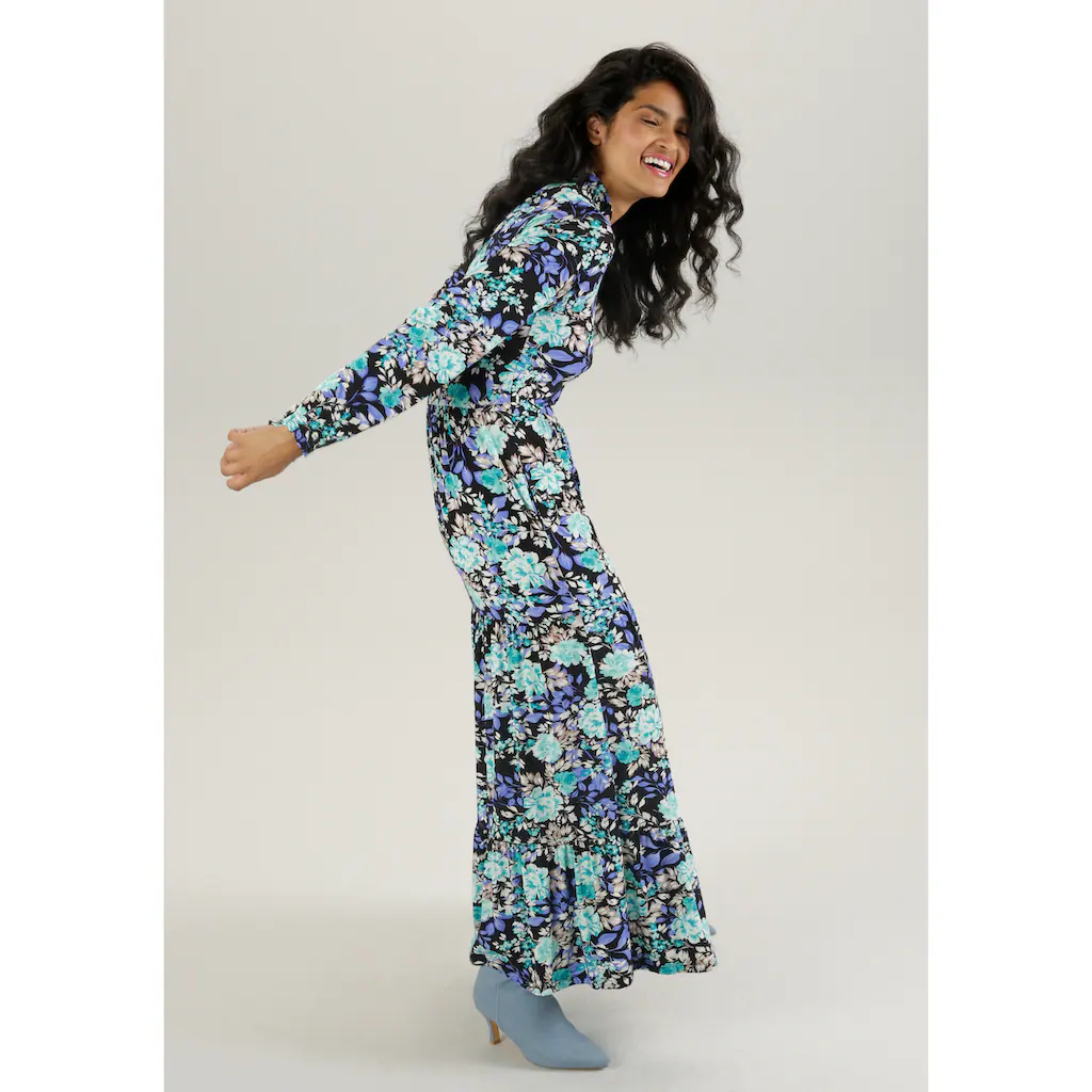 Aniston SELECTED Maxikleid mit romantischem Rosendruck und Rüschenverzierung Begrenztes Angebot