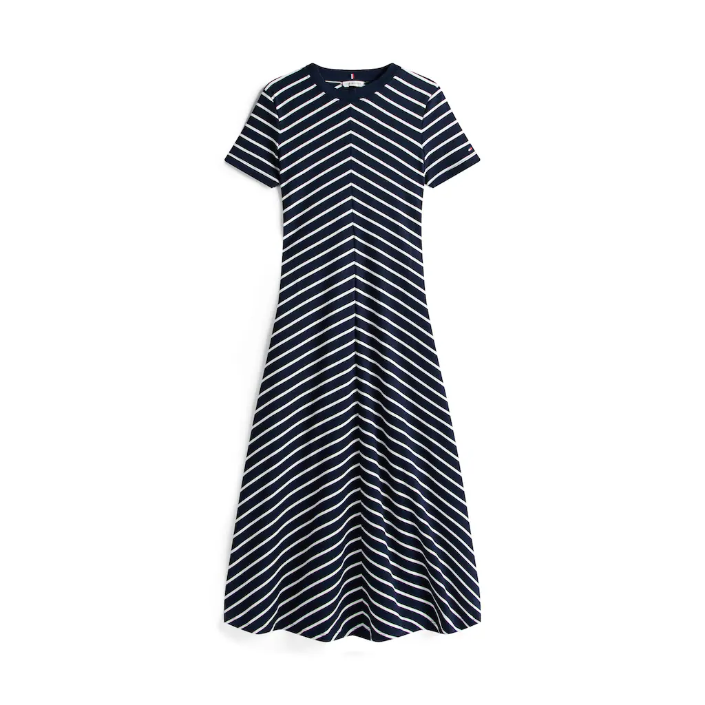 Tommy Hilfiger Midikleid »MODERN F&F MIDI DRESS« mit Logostickerei mit Teilungsnähten Osterangebot