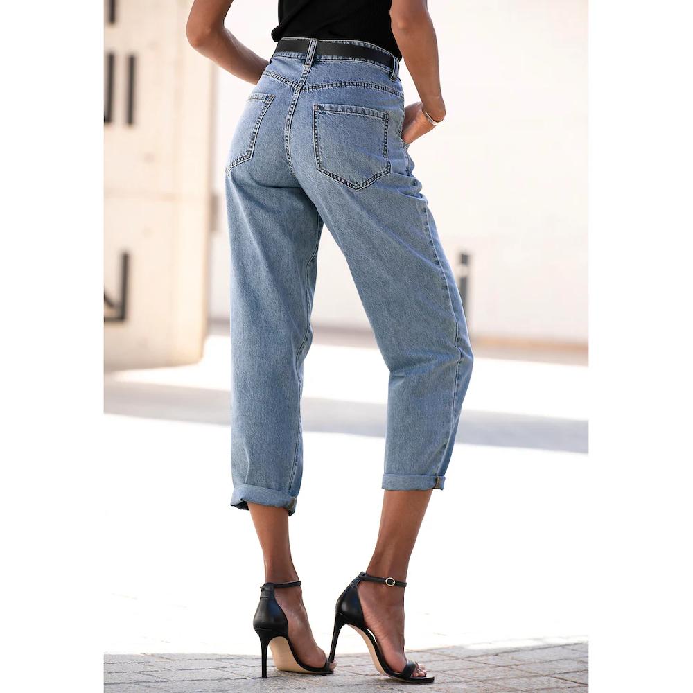 Buffalo Relax-fit-Jeans in High-Waist-Form mit Bundfalten verkürzte Länge modisch Muttertagsangebot