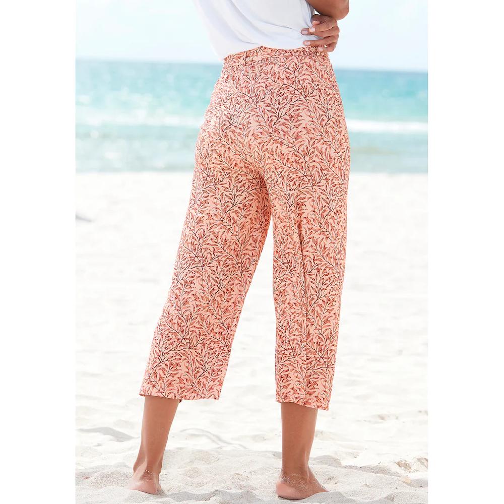 Beachtime Culotte (mit Bindegürtel) mit Blätterdruck und Bindeband luftig-leichte Sommerhose Letzte 2 Tage