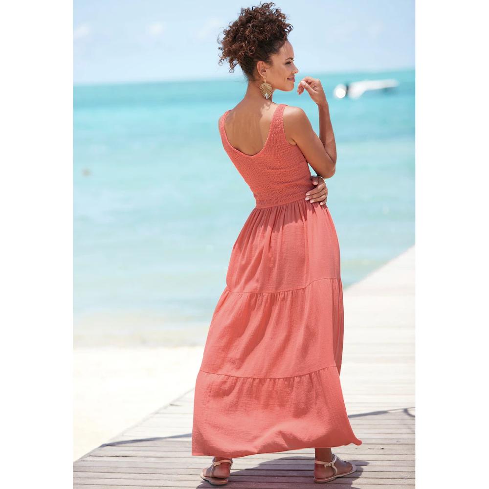 Beachtime Maxikleid aus gewebter Baumwolle Sommerkleid mit gestuftem Rock Bis zu 55% Rabatt