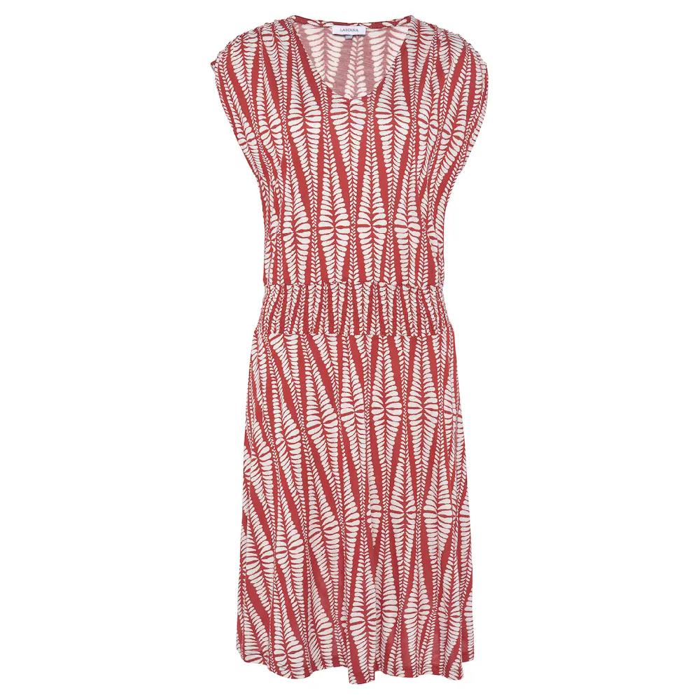 LASCANA Jerseykleid mit breitem Smokbund kurzes Sommerkleid mit Alloverprint 2025