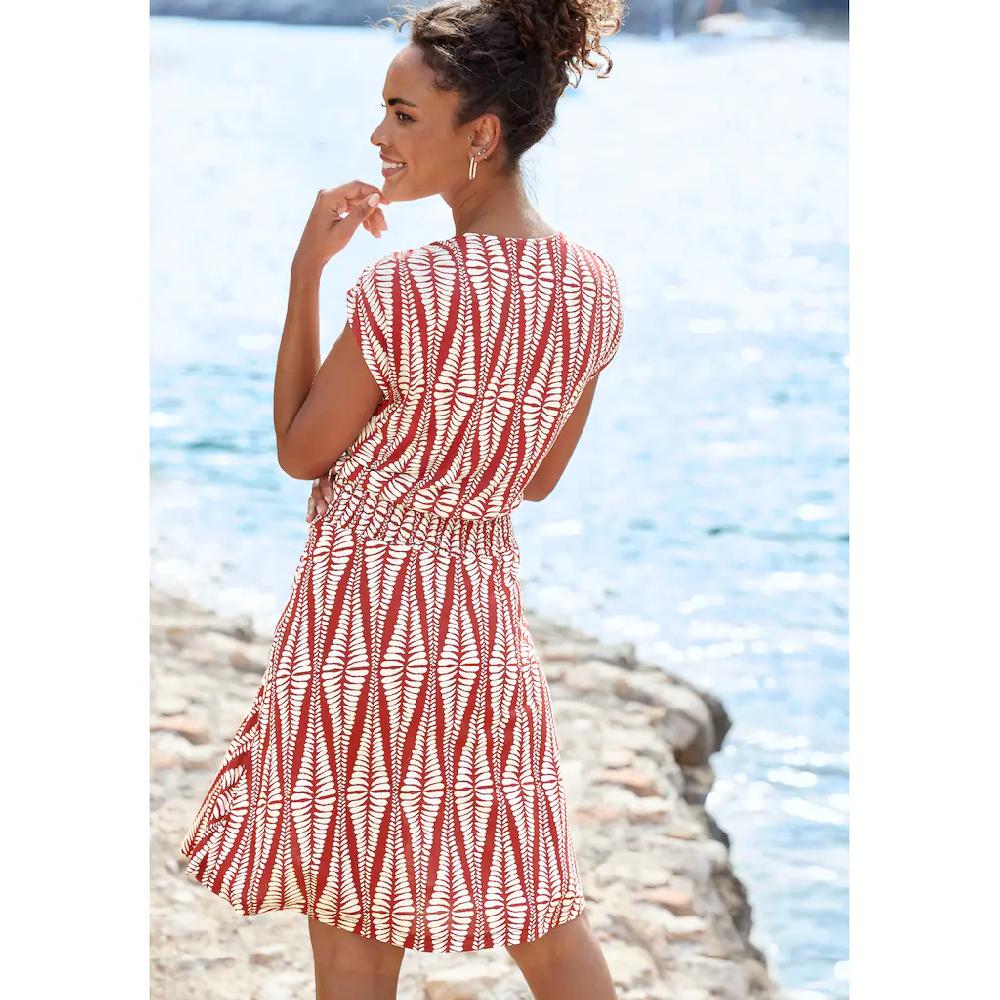 LASCANA Jerseykleid mit breitem Smokbund kurzes Sommerkleid mit Alloverprint 2025