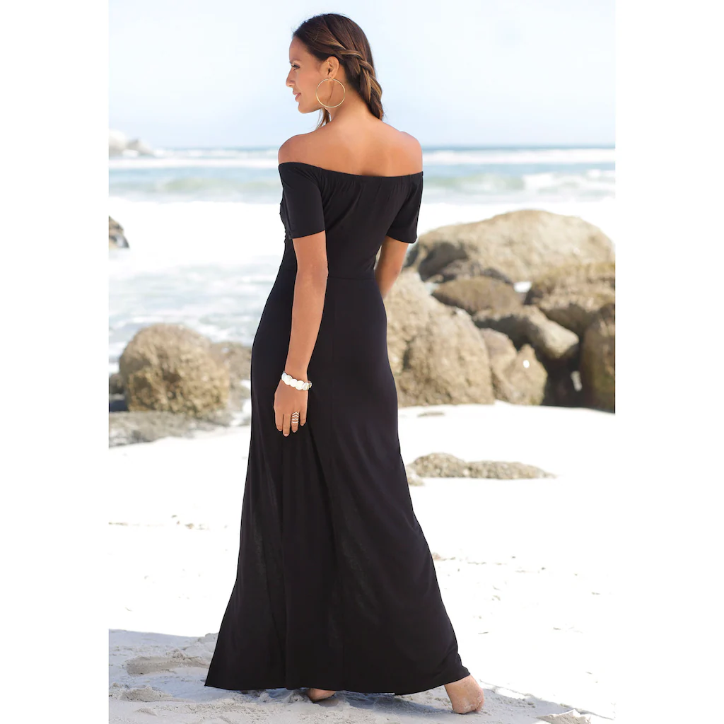 LASCANA Maxikleid mit langen Beinschlitzen und Carmenausschnitt schulterfrei Basic Günstig kaufen