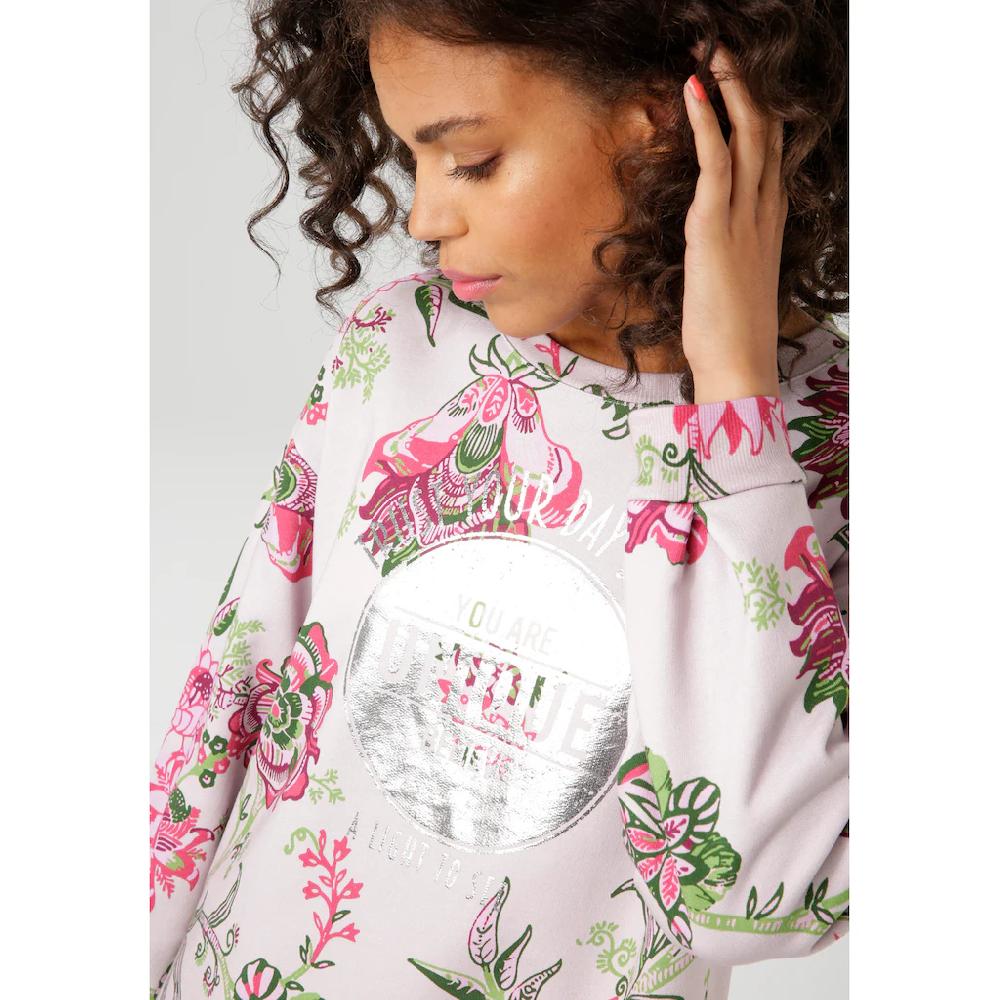 Aniston CASUAL Sweatshirt im extravaganten Blumendruck mit Folienprint - NEUE KOLLEKTION Cyber Monday
