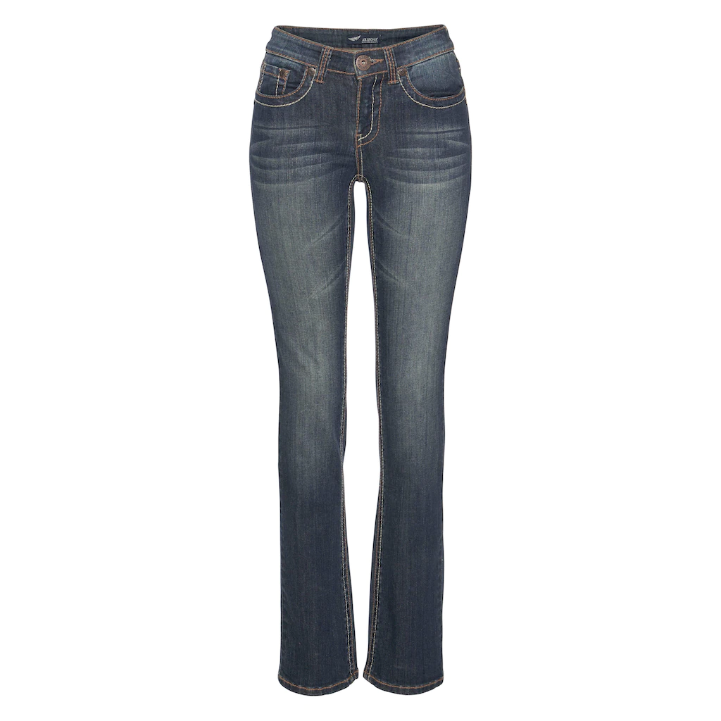 Arizona Gerade Jeans »Kontrastnähte« niedrige Leibhöhe in 5-Pocket-Form Used-Look-Waschung Riesige Ersparnisse