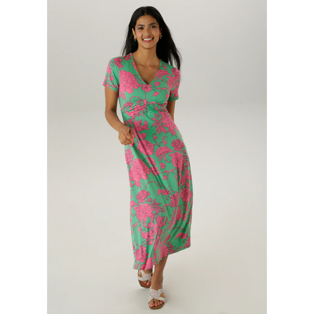 Aniston SELECTED Sommerkleid mit abstrakten Blüten- und Blätterdruck - NEUE KOLLEKTION Letzte 3 Tage