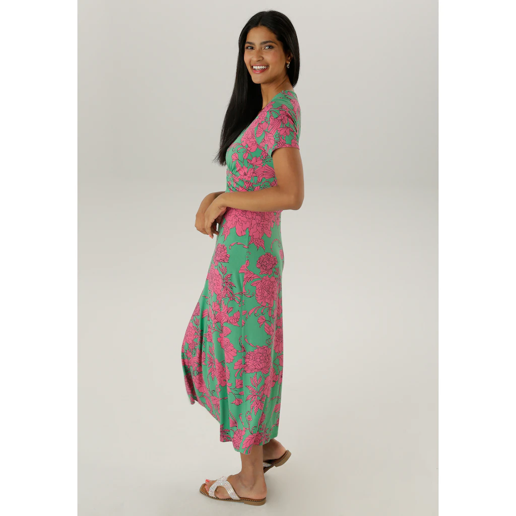 Aniston SELECTED Sommerkleid mit abstrakten Blüten- und Blätterdruck - NEUE KOLLEKTION Letzte 3 Tage