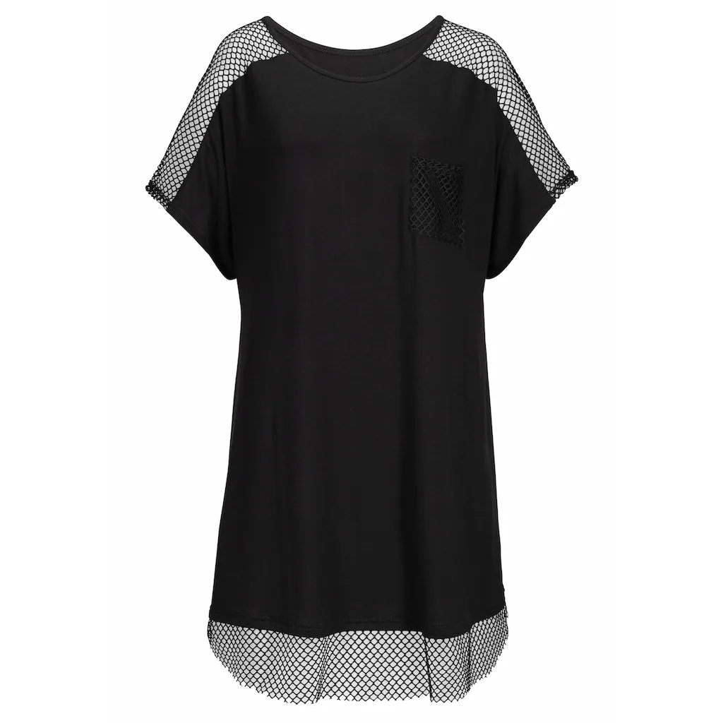 s.Oliver Longshirt mit Mesheinsätzen Shirtkleid Strandkleid lockere Passform Sonderangebot