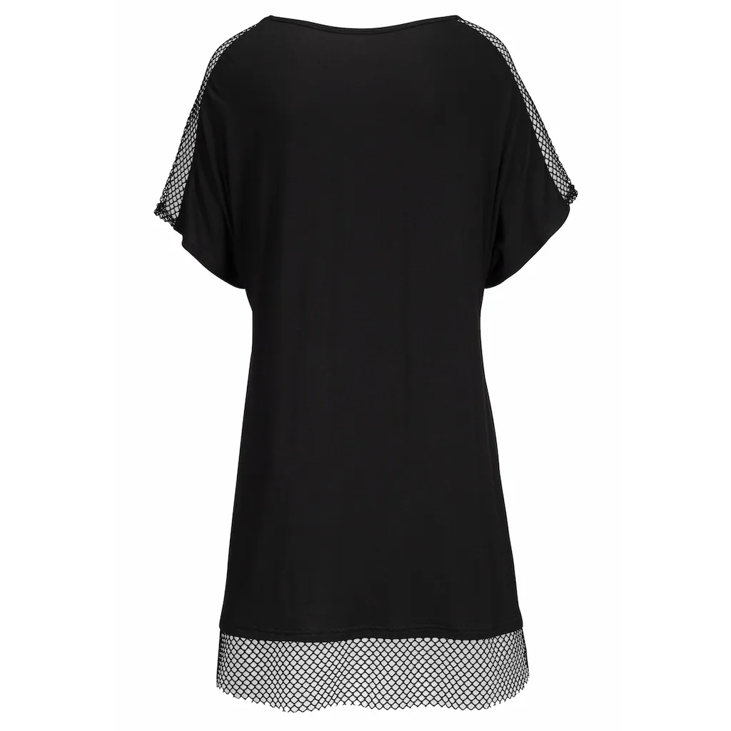 s.Oliver Longshirt mit Mesheinsätzen Shirtkleid Strandkleid lockere Passform Sonderangebot