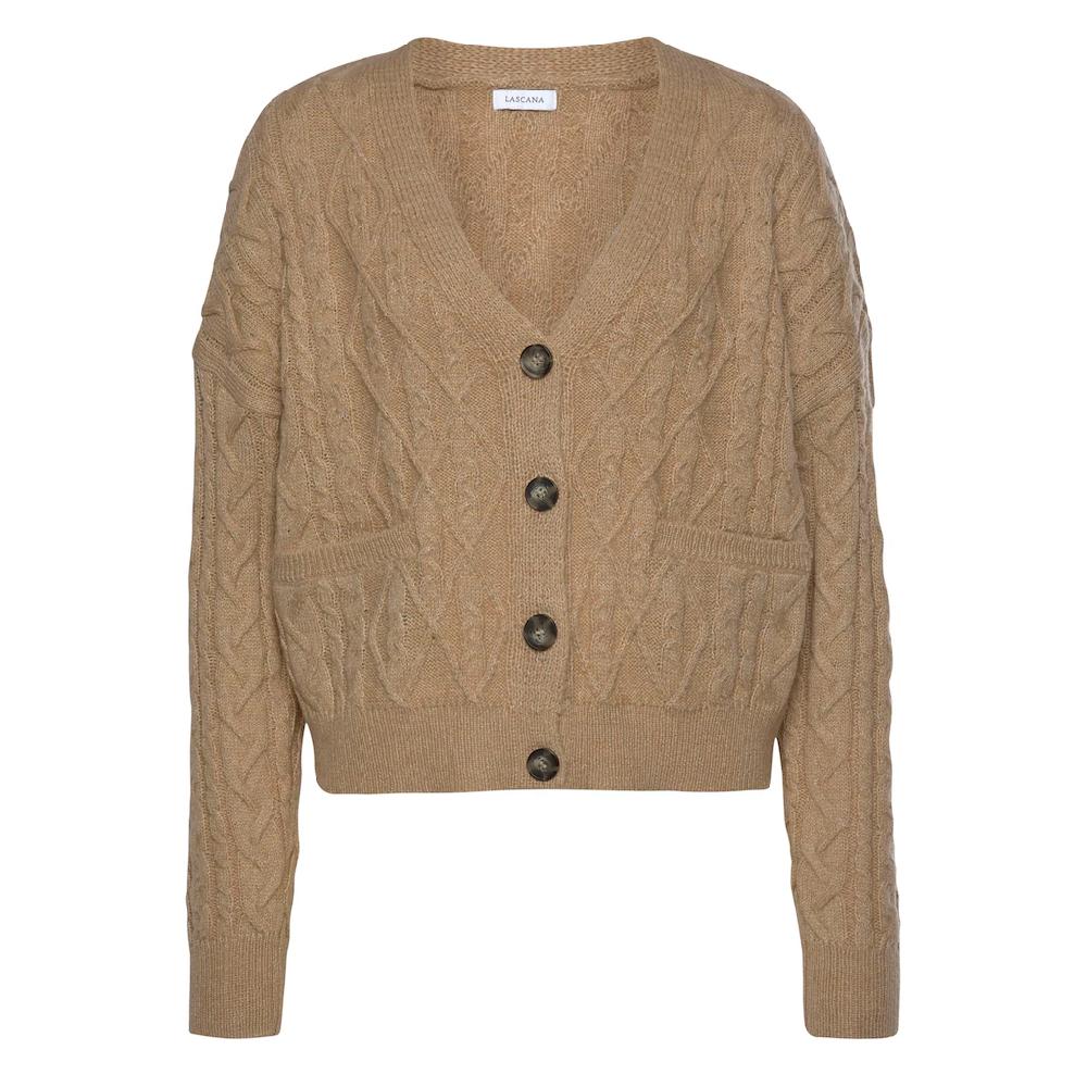 LASCANA Strickjacke mit Zopfmuster kuschelweicher Cardigan lässig Rabatt