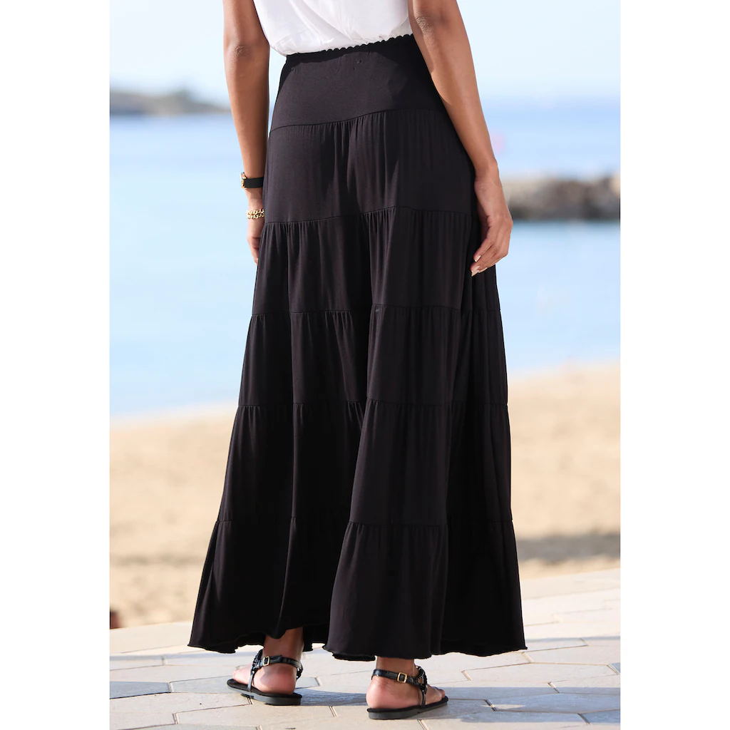 Beachtime Maxirock mit Volants elastischer Jerseyrock Strandrock Preisnachlass
