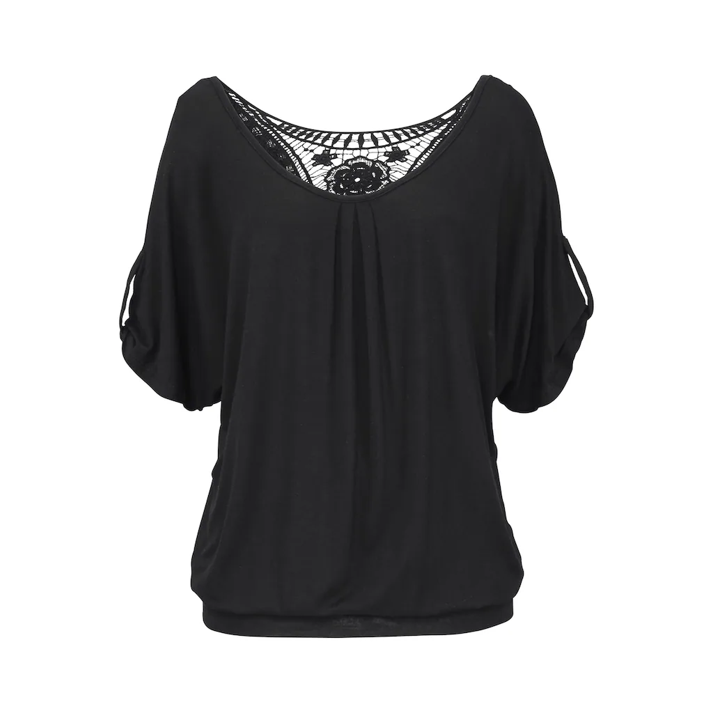 LASCANA Strandshirt mit Häkeleinsatz am Rücken T-Shirt weite Passform luftig und locker Jubiläumsangebot