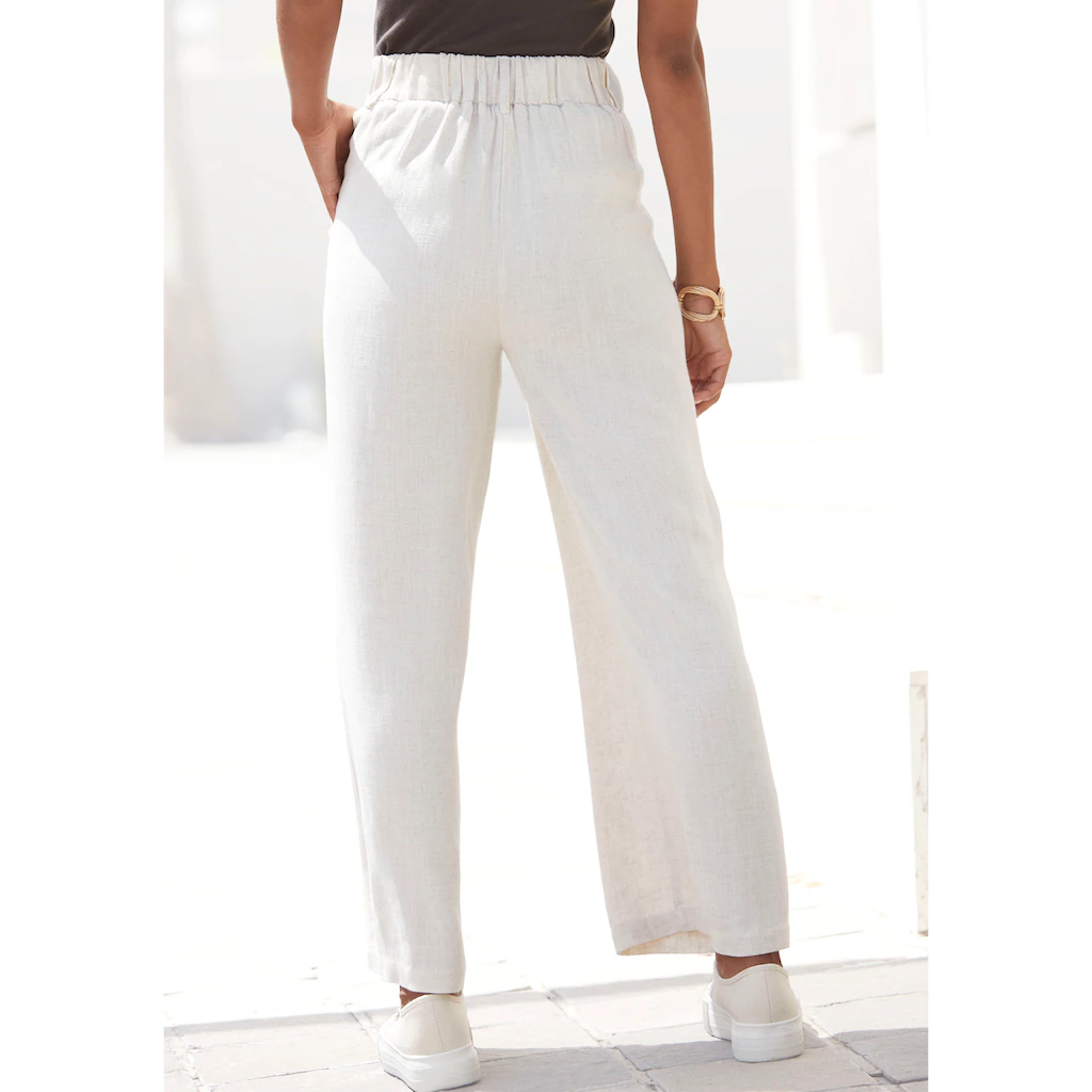 LASCANA Bundfaltenhose mit Taschen und Knopfdetail weites Bein Leinenhose Sommerhose Kostenlose Rückgabe