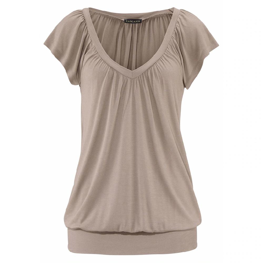 LASCANA V-Shirt mit breitem Gummizugbund T-Shirt mit V-Ausschnitt Basic Letzte 2 Tage
