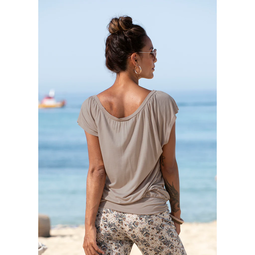 LASCANA V-Shirt mit breitem Gummizugbund T-Shirt mit V-Ausschnitt Basic Letzte 2 Tage
