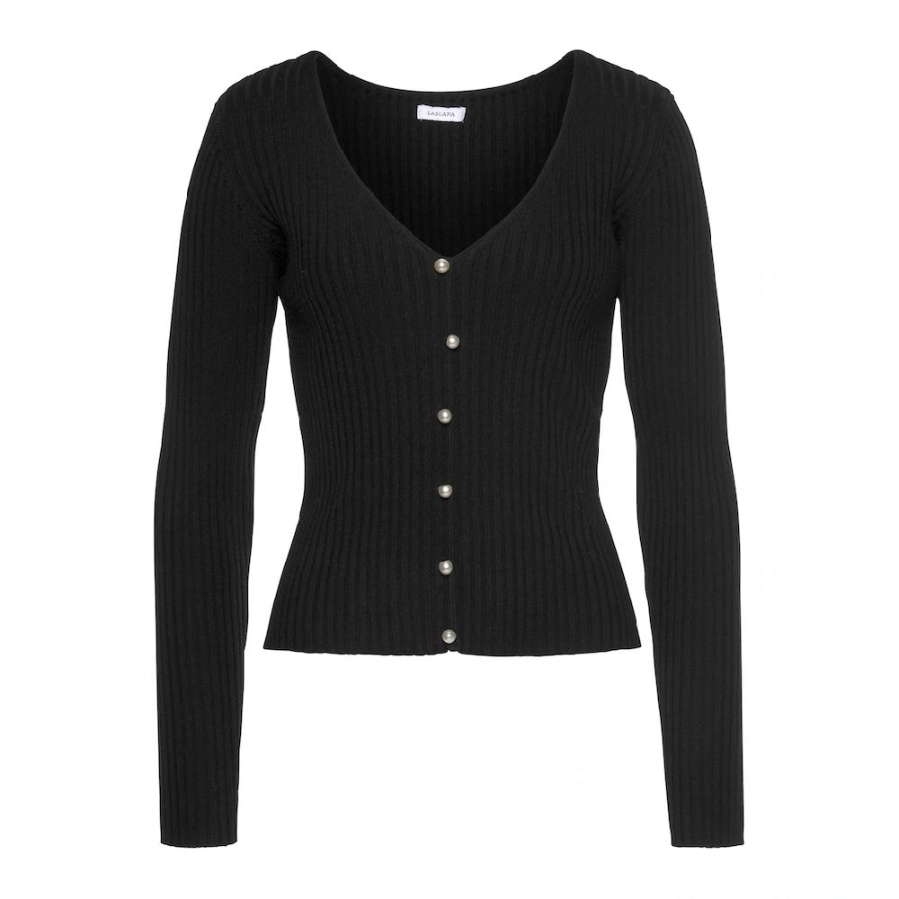 LASCANA V-Ausschnitt-Pullover mit Zierperlen figurbetonter Strickpullover elastisch 2025