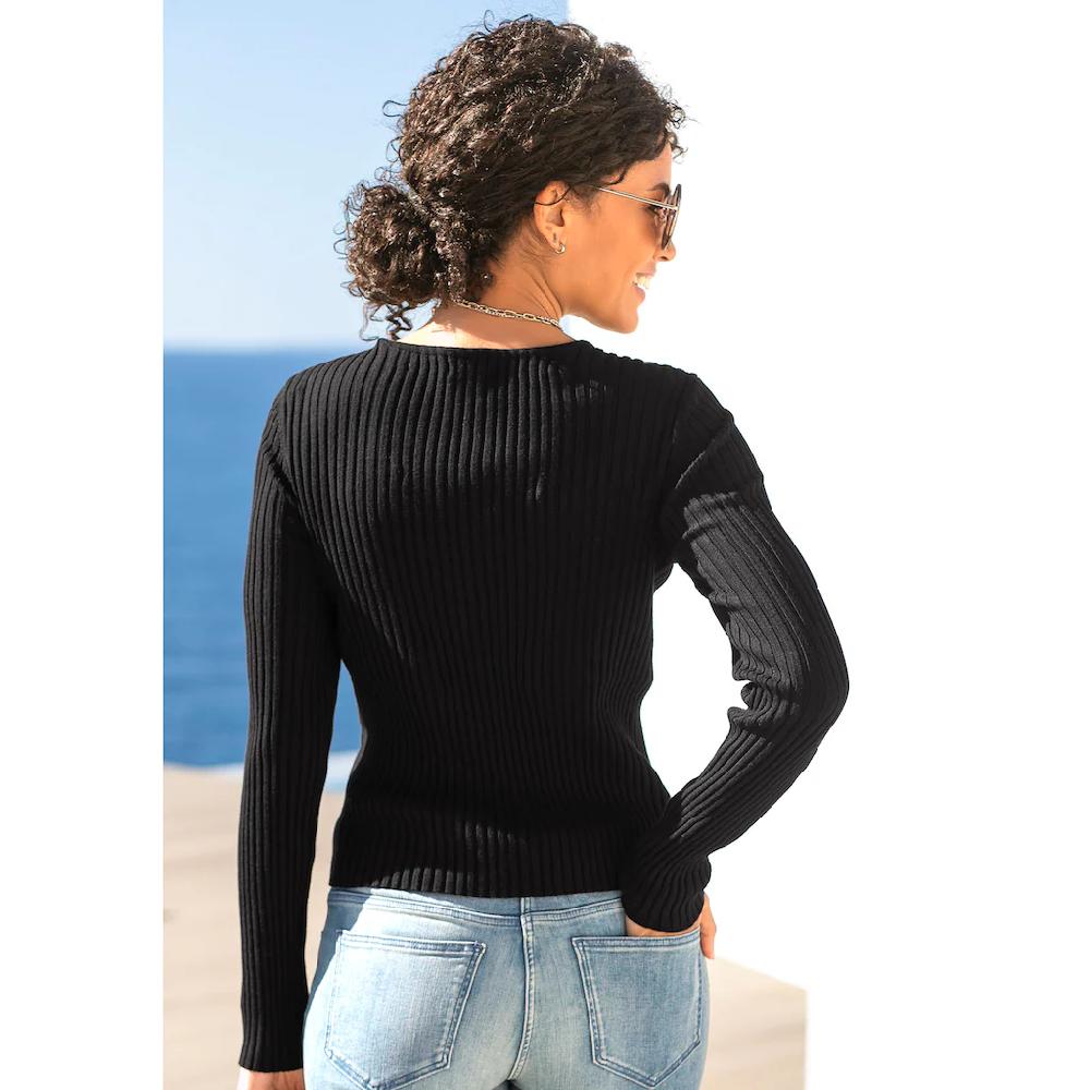 LASCANA V-Ausschnitt-Pullover mit Zierperlen figurbetonter Strickpullover elastisch 2025
