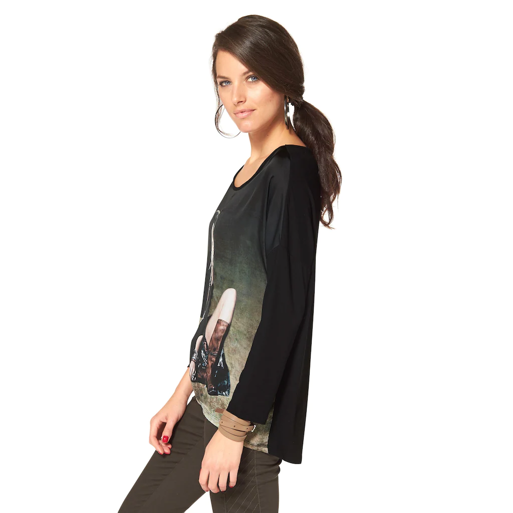 Aniston CASUAL Langarmshirt mit femininem Frontdruck Lagerräumung
