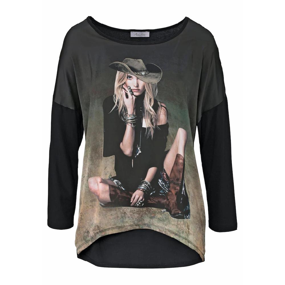 Aniston CASUAL Langarmshirt mit femininem Frontdruck Lagerräumung
