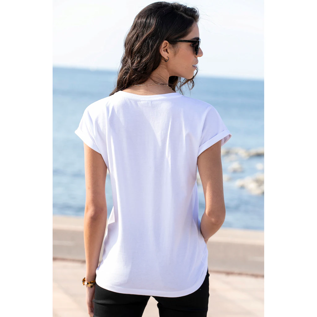 Venice Beach Kurzarmshirt mit Frontprint T-Shirt aus Baumwolle lockere Passform Zeitbegrenzte Promotion