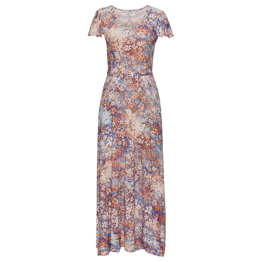 Buffalo Maxikleid mit asymmetrisch fallendem Saum Sommerkleid mit Alloverprint Vierteljährliche Förderung