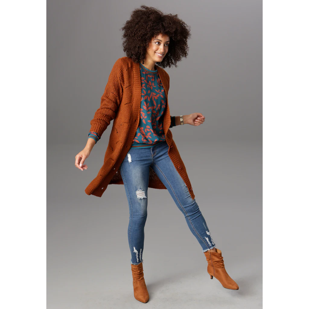 Aniston SELECTED Longstrickjacke mit Lochstrick-Muster Super Rabatt