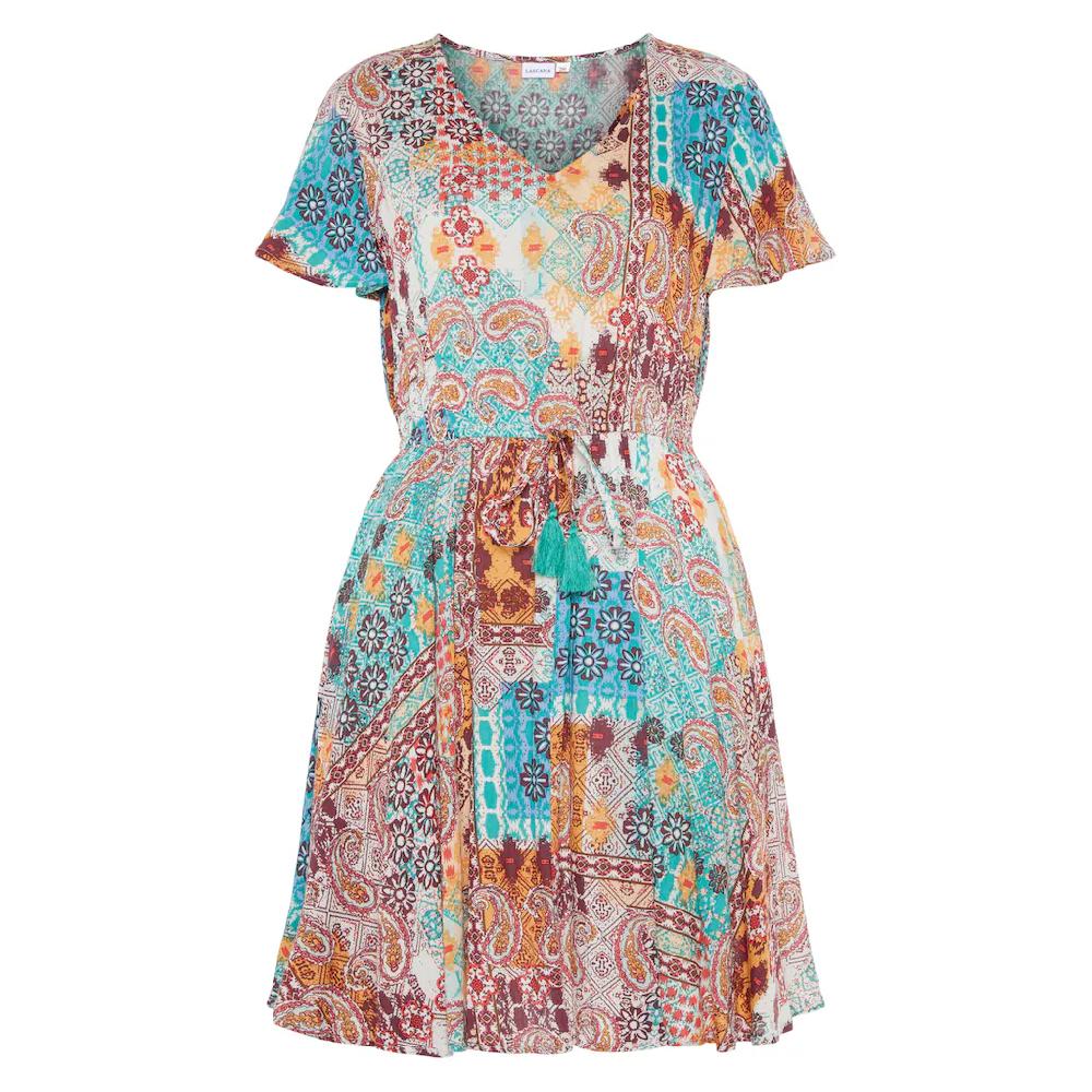 LASCANA Druckkleid aus gekreppter Viskose farbenfrohes Sommerkleid Strandkleid Kostenloser Versand