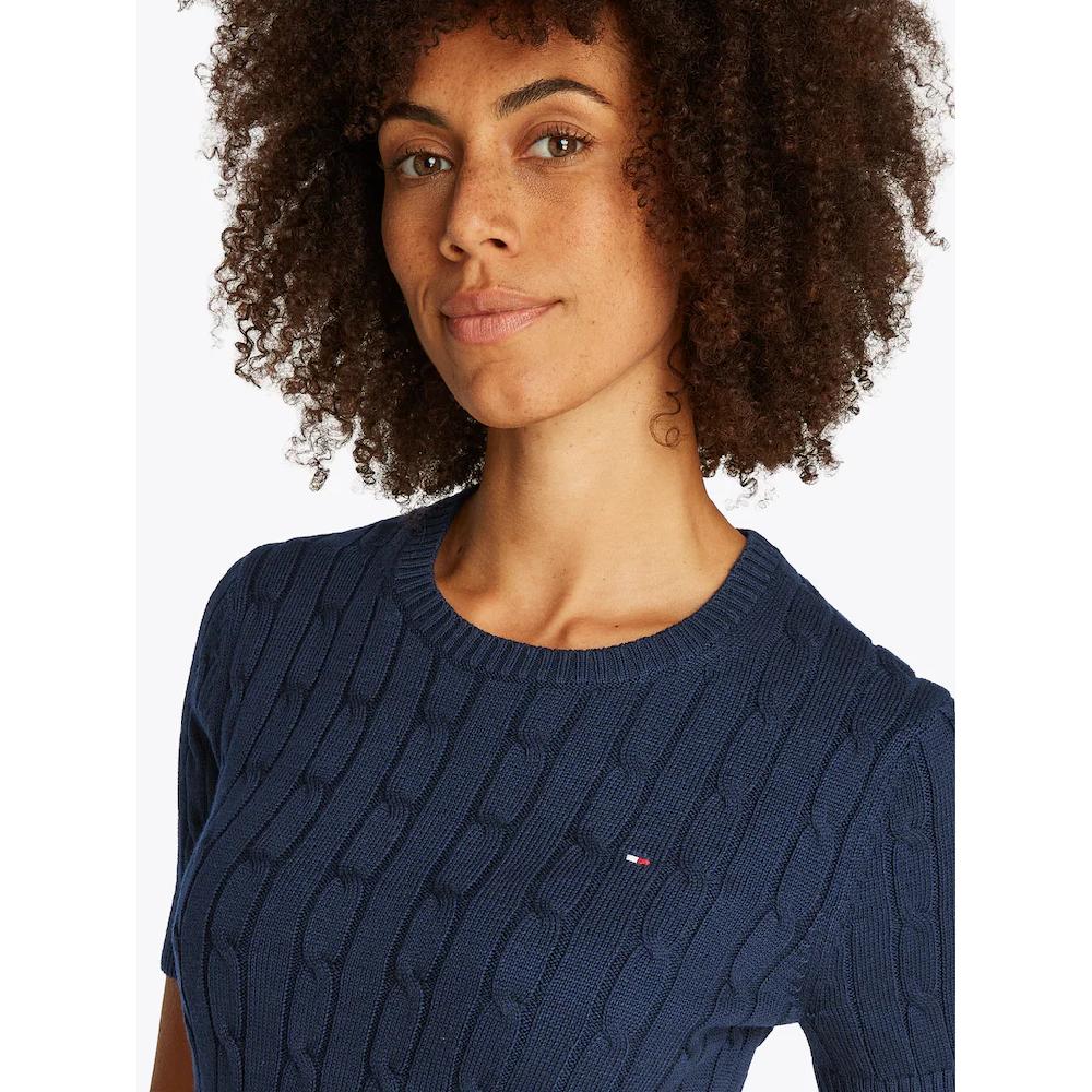 Tommy Hilfiger Kurzarmpullover »1985 CO MINI CABLE C-NK SS SWT« in tollem Strickmuster Black Friday