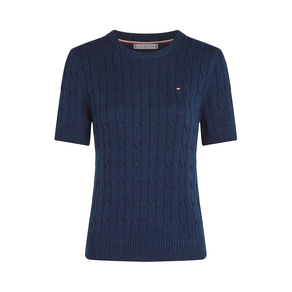 Tommy Hilfiger Kurzarmpullover »1985 CO MINI CABLE C-NK SS SWT« in tollem Strickmuster Black Friday