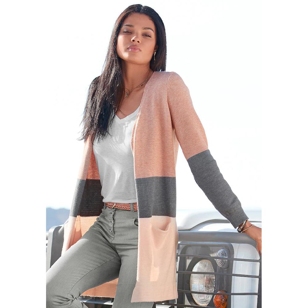 Vivance Cardigan mit Colorblock-Optik und Taschen lange Strickjacke Vatertagsangebot