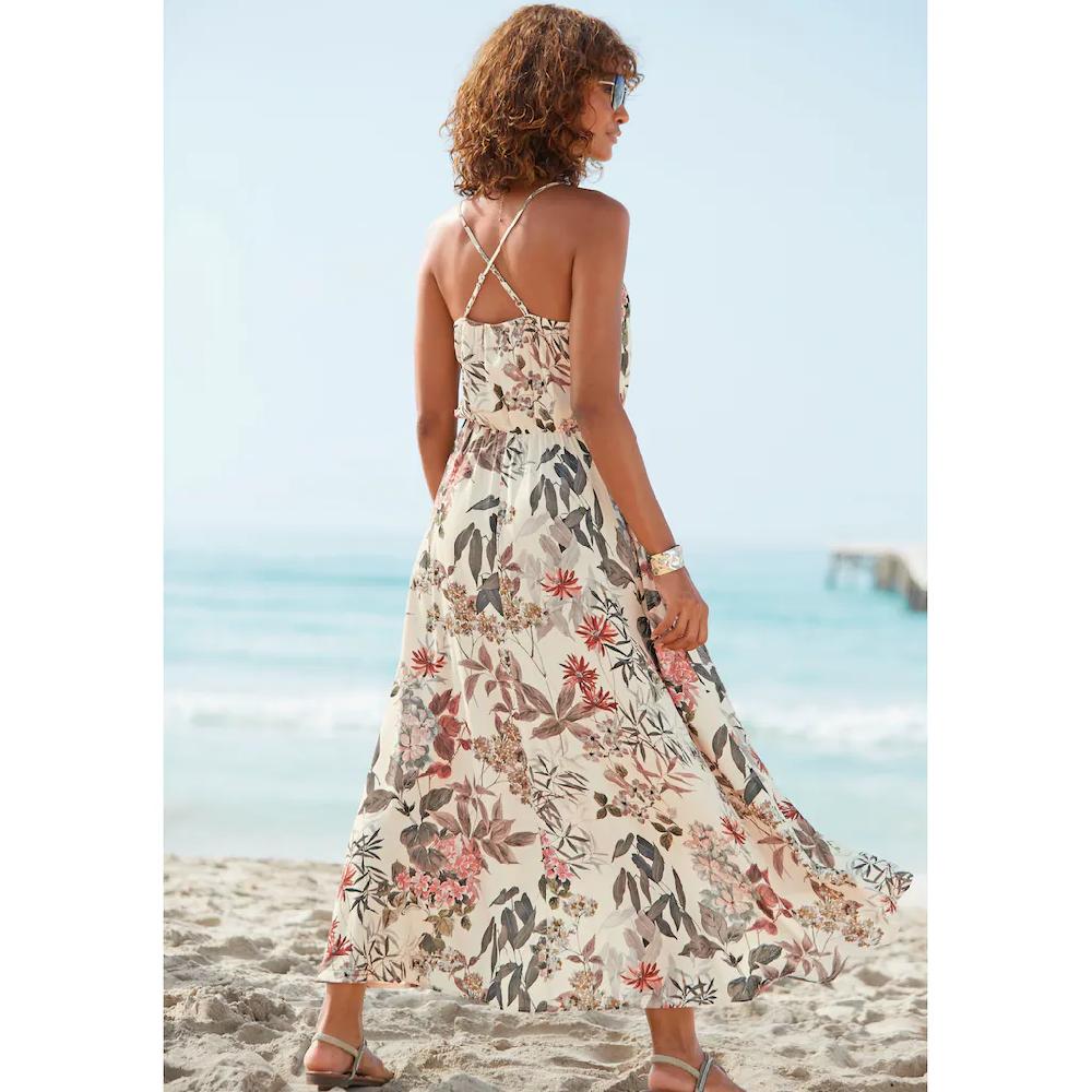 LASCANA Maxikleid mit Blumenprint leichtes Sommerkleid im Vokuhila-Stil Strandkleid Kostenloser Versand international