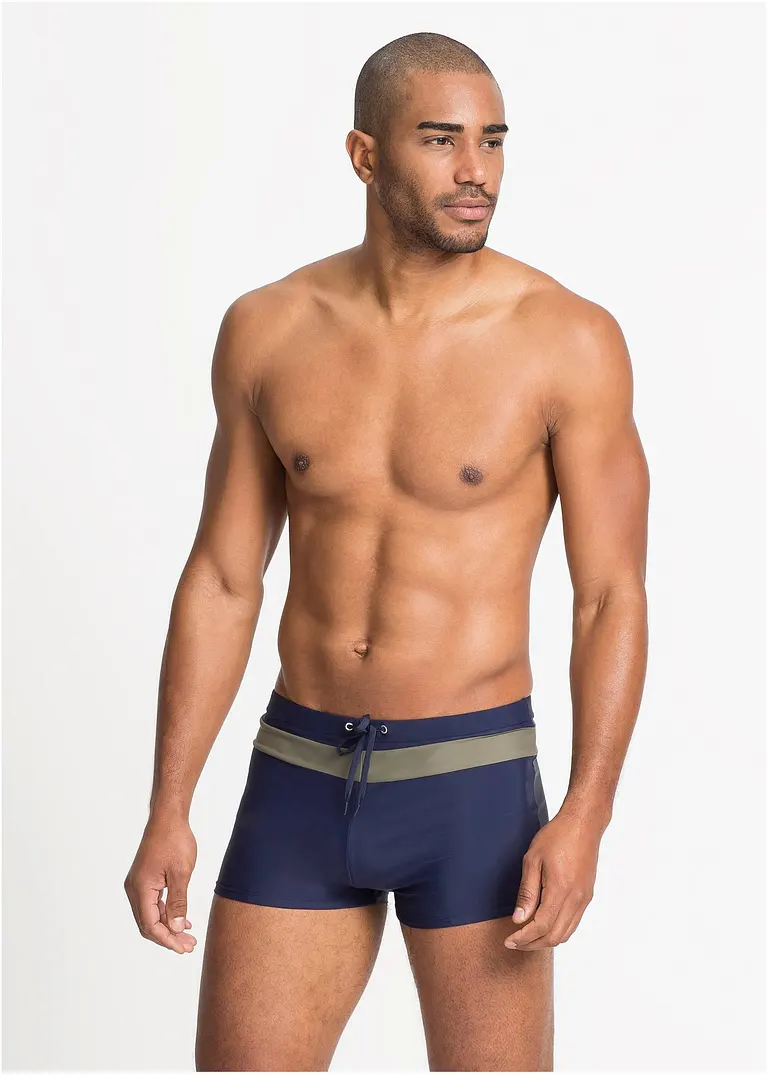 bonprix Bequeme Badehose mit Bindeband am Bund und Kontraststreifen Super Rabatt