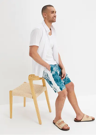 bonprix Sommerlich bedruckte Strand-Bermuda - petrol - Herren im Angebot