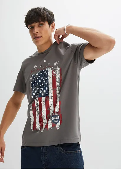 bonprix T-Shirt mit kernigem Print - grau - Herren Versandkostenfrei