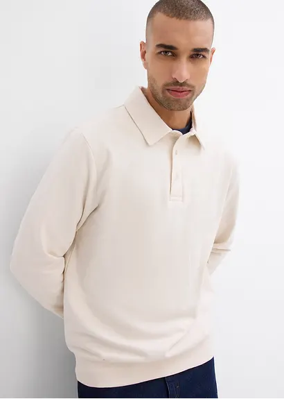 bonprix Modisches Sweat-Polo aus Bio-Baumwolle - beige - Herren Großer Ausverkauf
