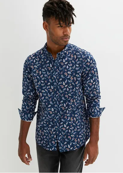 bonprix Bequem weit geschnittenes Langarmhemd mit Button-Down-Kragen in modischem Paisley-Muster Begrenztes Angebot