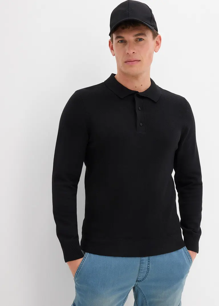 bonprix Pflegeleichtes Poloshirt in Feinstrick - schwarz Black Friday