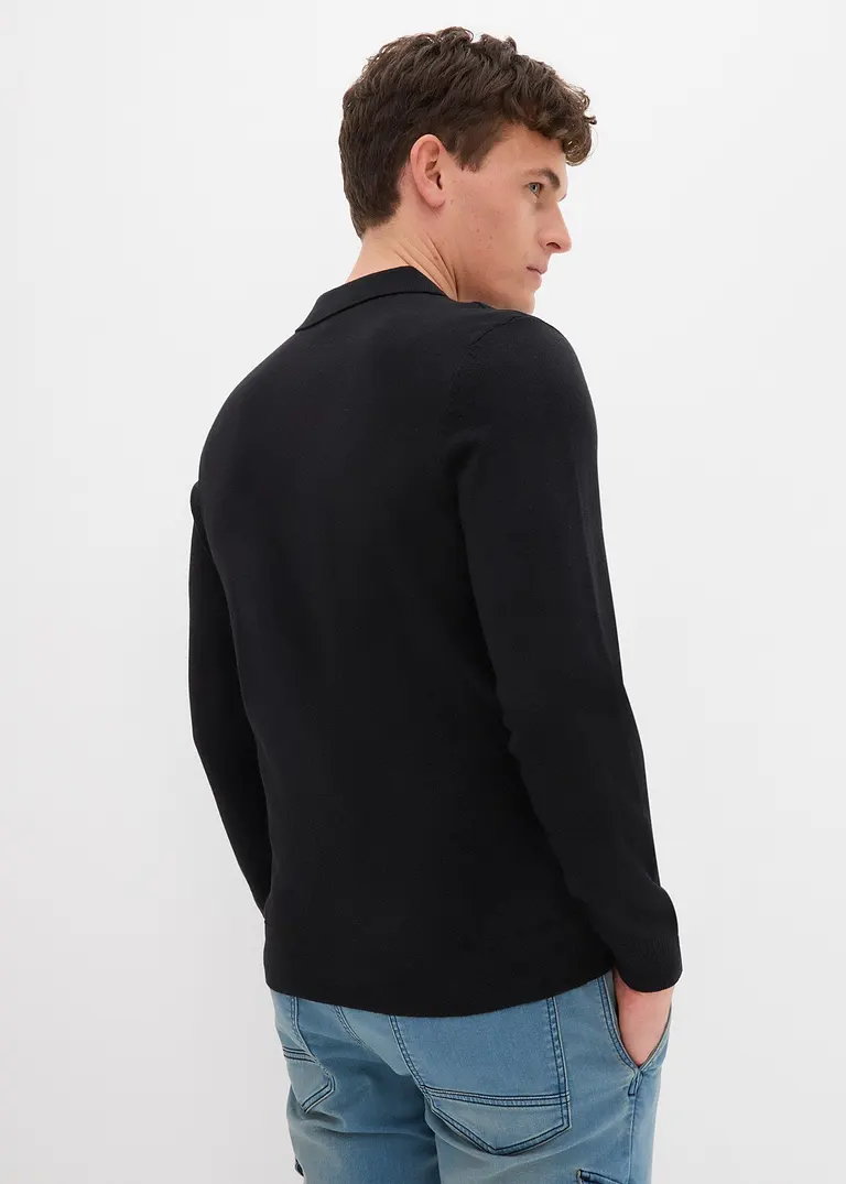 bonprix Pflegeleichtes Poloshirt in Feinstrick - schwarz Black Friday