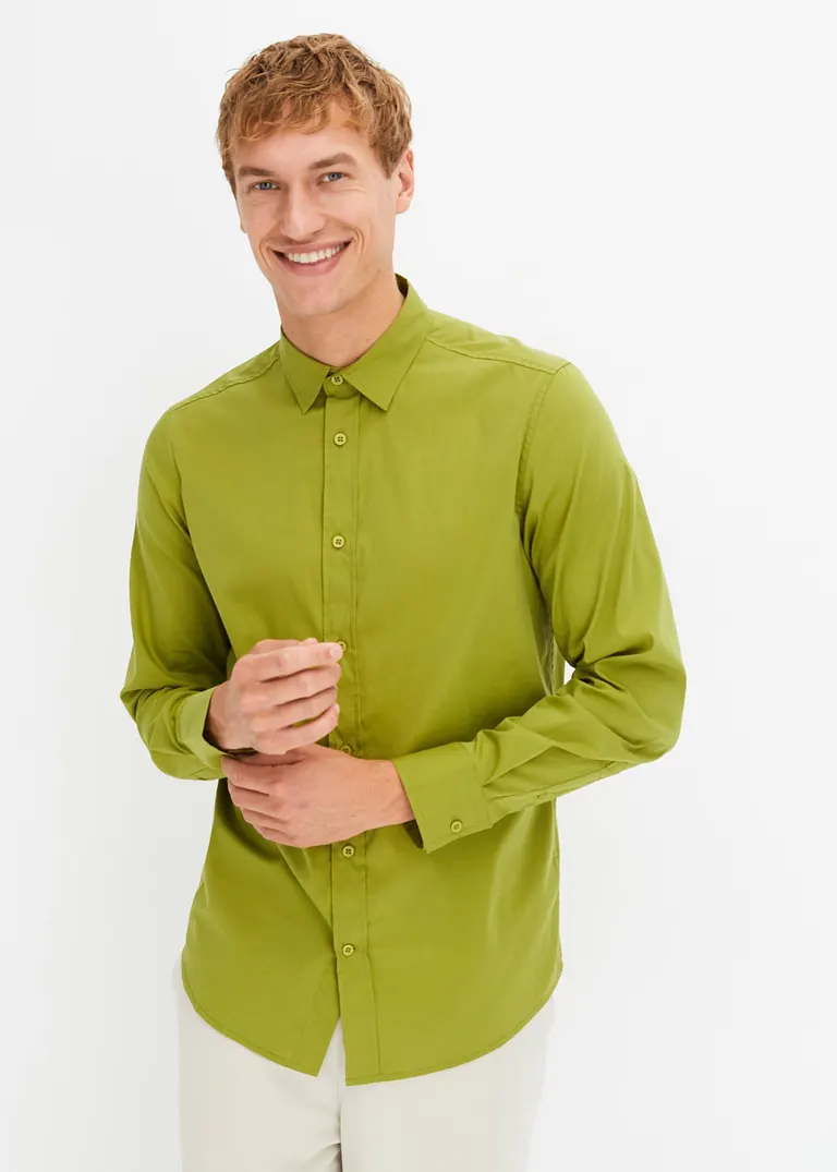 bonprix Herren Langarmhemd mit Stretch und leicht abgerundetem Saum Zeitlich begrenztes Angebot