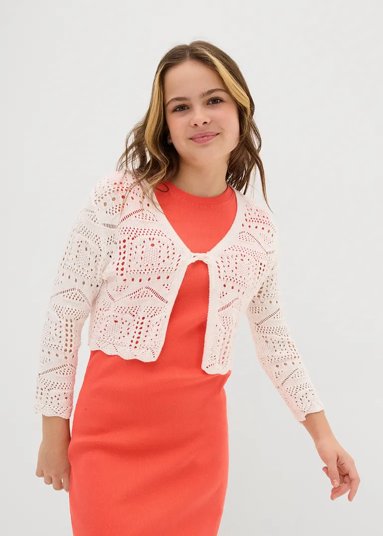 bonprix Verspielter Strickbolero mit 3/4 Ärmeln für Mädchen - weiß Tägliche Deals