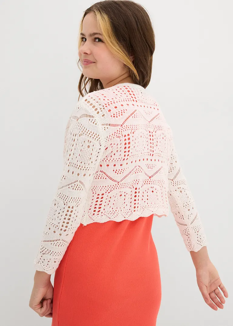 bonprix Verspielter Strickbolero mit 3/4 Ärmeln für Mädchen - weiß Tägliche Deals