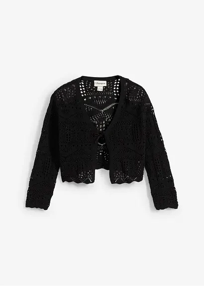 bonprix Verspielter Strickbolero mit 3/4 Ärmeln für Mädchen - schwarz Sonderangebote