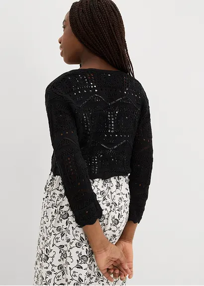 bonprix Verspielter Strickbolero mit 3/4 Ärmeln für Mädchen - schwarz Sonderangebote