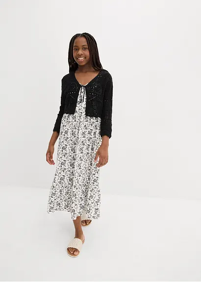 bonprix Verspielter Strickbolero mit 3/4 Ärmeln für Mädchen - schwarz Sonderangebote