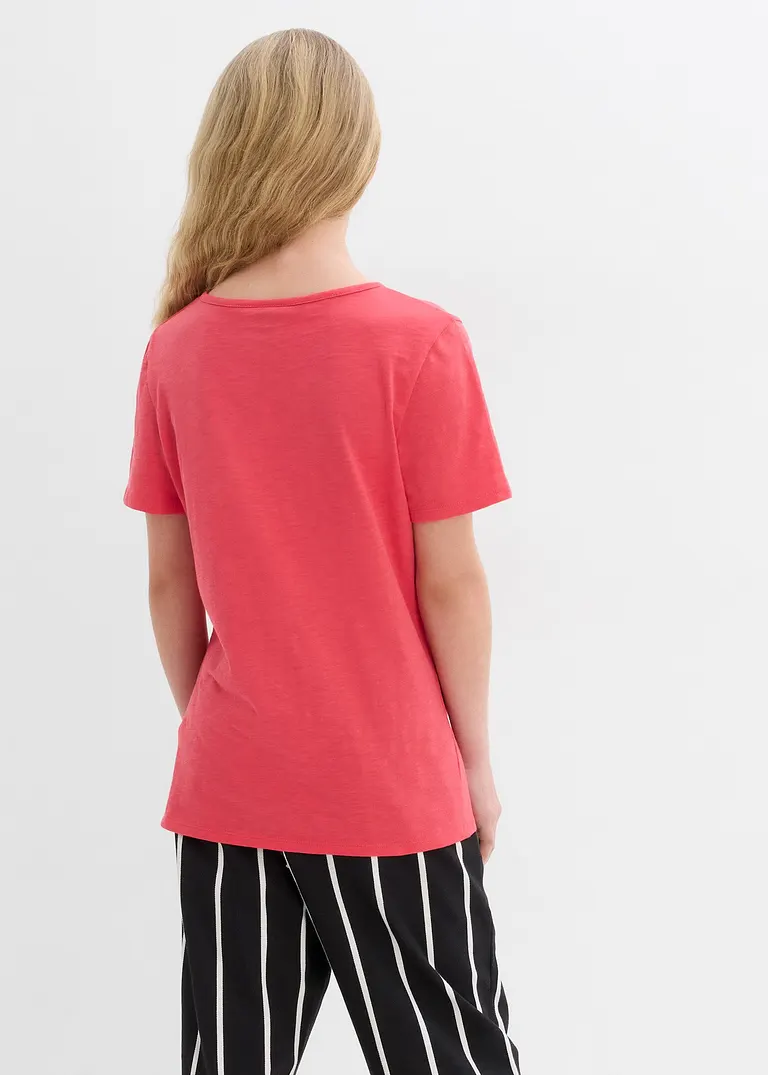 bonprix Schlichts Mädchen T-Shirt mit dekorativer Knopfleiste - pink Riesige Ersparnisse