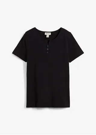 bonprix Schlichts Mädchen T-Shirt mit dekorativer Knopfleiste - schwarz VIP-Rabatte