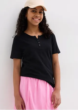 bonprix Schlichts Mädchen T-Shirt mit dekorativer Knopfleiste - schwarz VIP-Rabatte