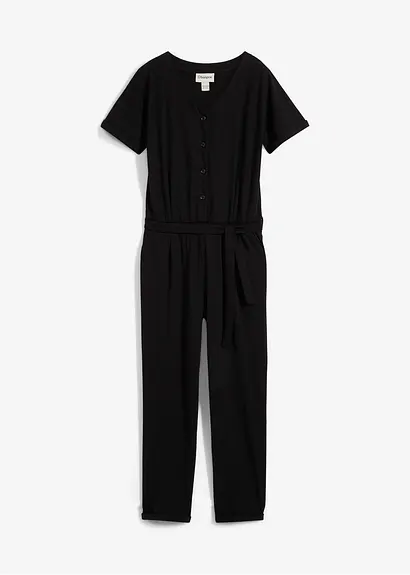 bonprix Mädchen Jumpsuit mit dekorativen Knöpfen - schwarz Super Sparpreis
